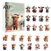 Holiday Countdown Box with Santa Hat Calves Christmas Advent Calendar, 24 Day Highland Cow Tree Decoration Ornaments Acrylic Pendants, Festive Hanging
