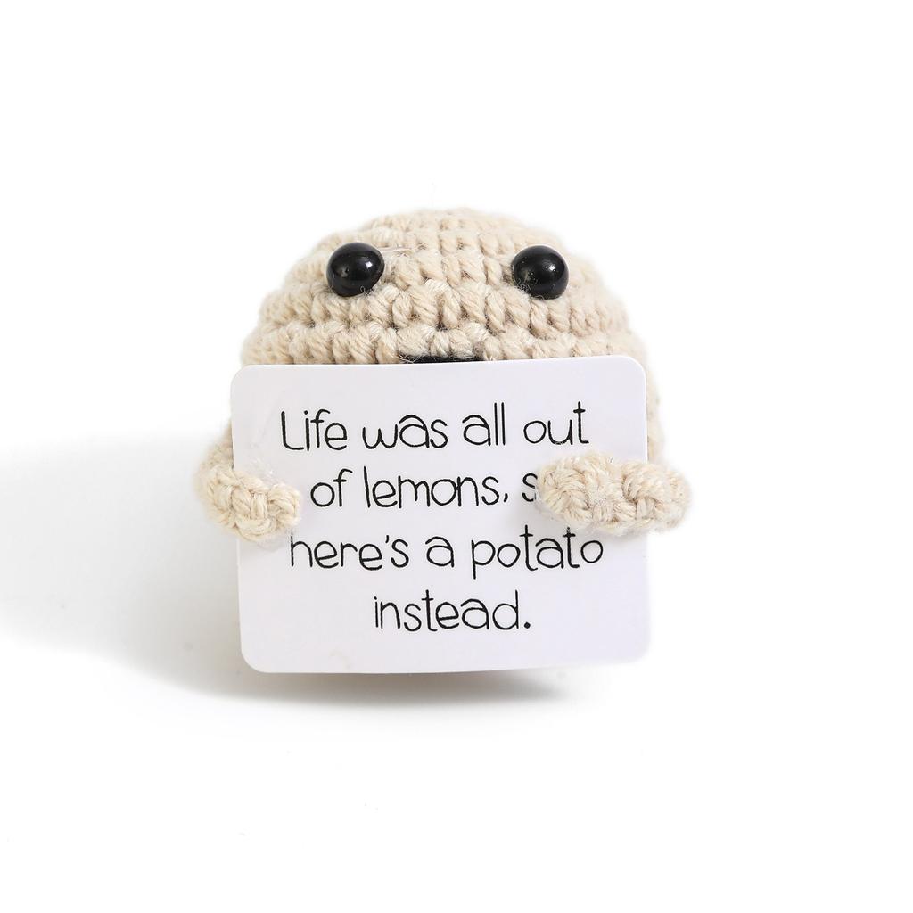 Positive Crochet Potato Doll with Card Handmade Knitted Emotional Support Hug Pocket Cucumber Ornament Room Decor Christmas Gift