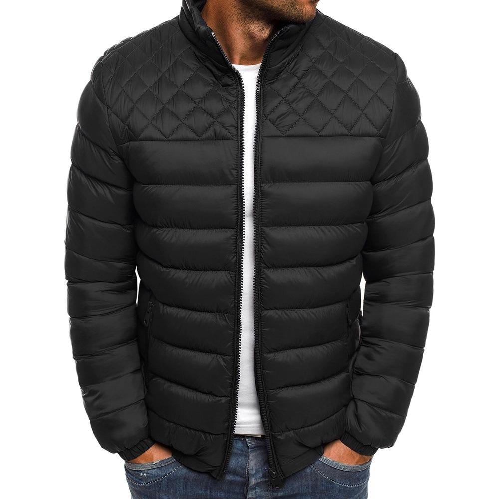 Men's Trendy Diamond Pattern Stand-Up Collar Cotton Jacket - Autumn/Winter Collection