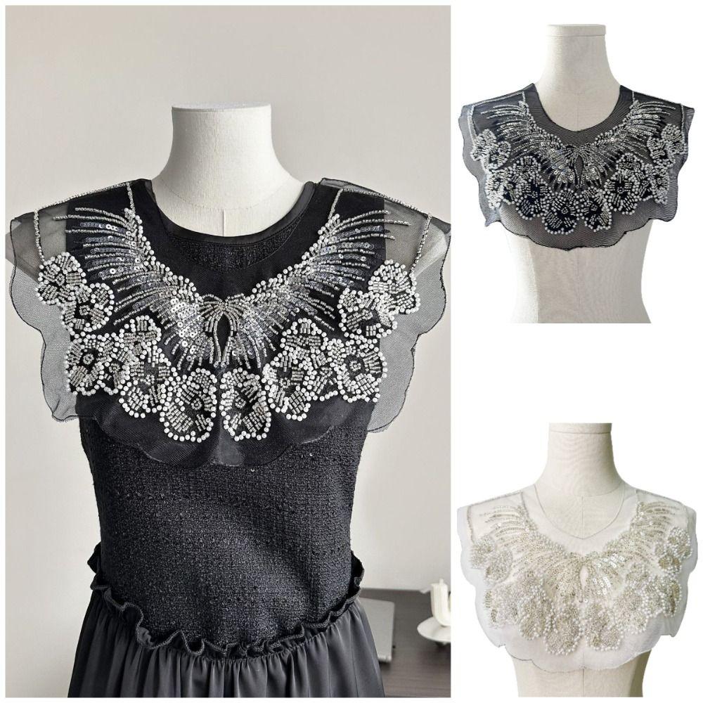 Винтажный тяжелый кружевной шаль с воротником-ожерельем из бусин и пайеток, ретро воротник-жабо, вышитый передний воротник, Косплей