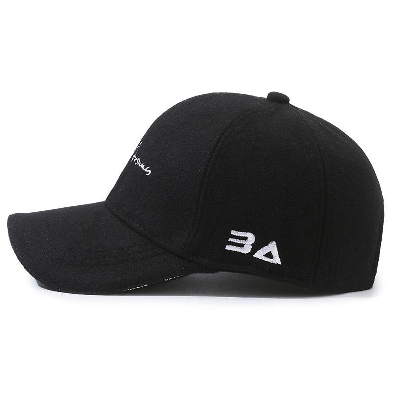 Autumn Winter Woolen Warm Men's Embroidery Cap Middle-Aged Thick Baseball Cap Letter Peak Cap