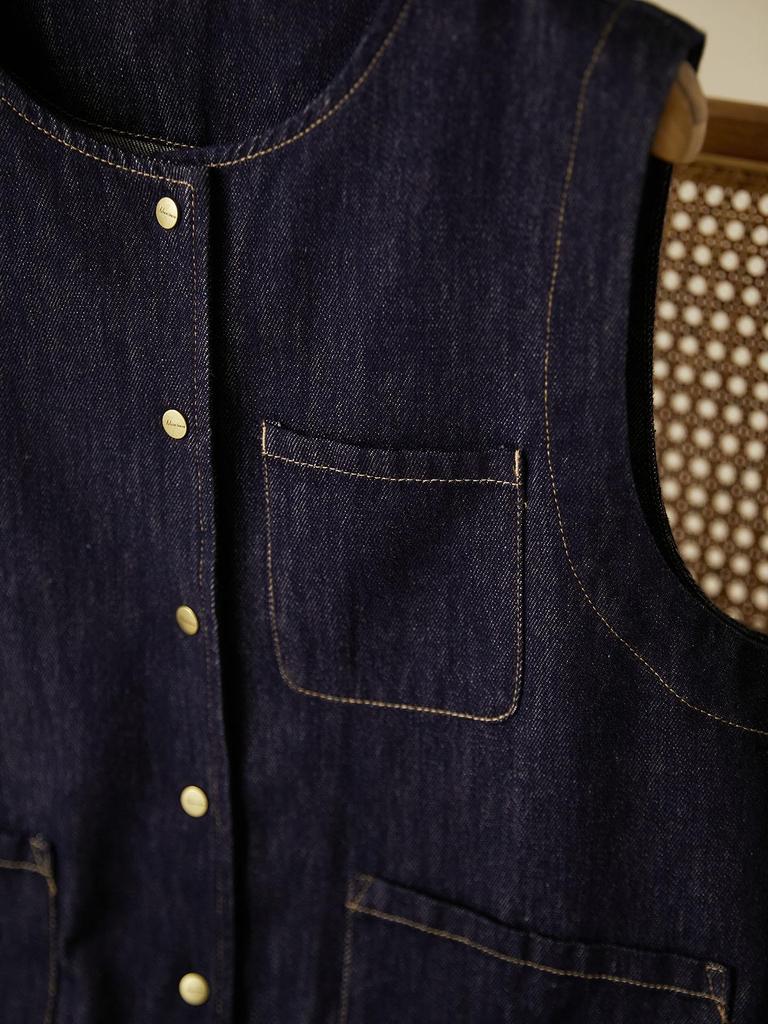 Женский художественный ретро джинсовый жилет Bieyang с тремя карманами - Высококлассное универсальное пальто для начала осени