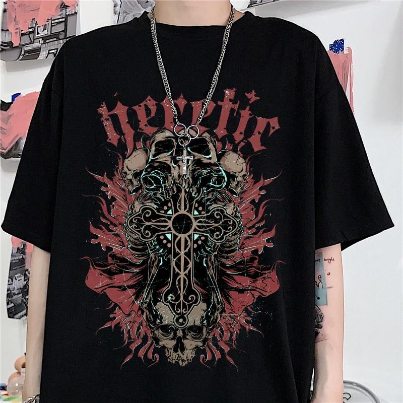 Summer Goth Female Horror Skull Loose Men and WomenT-shirt Punk Dark Grunge Streetwear Gothic Top T-shirts Harajuku Y2k Clothes