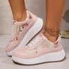 Rimocy Блестящие кроссовки на платформе Женские Весенние на шнуровке Розовые Спортивные туфли Женские Большого размера 43 Толстая подошва Обувь для ходьбы
