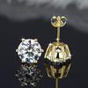 Elegant Moissanite Stud Earrings 6-Prong Design Gold Plated Copper Lightweight Luxury Fashion Jewelry Women