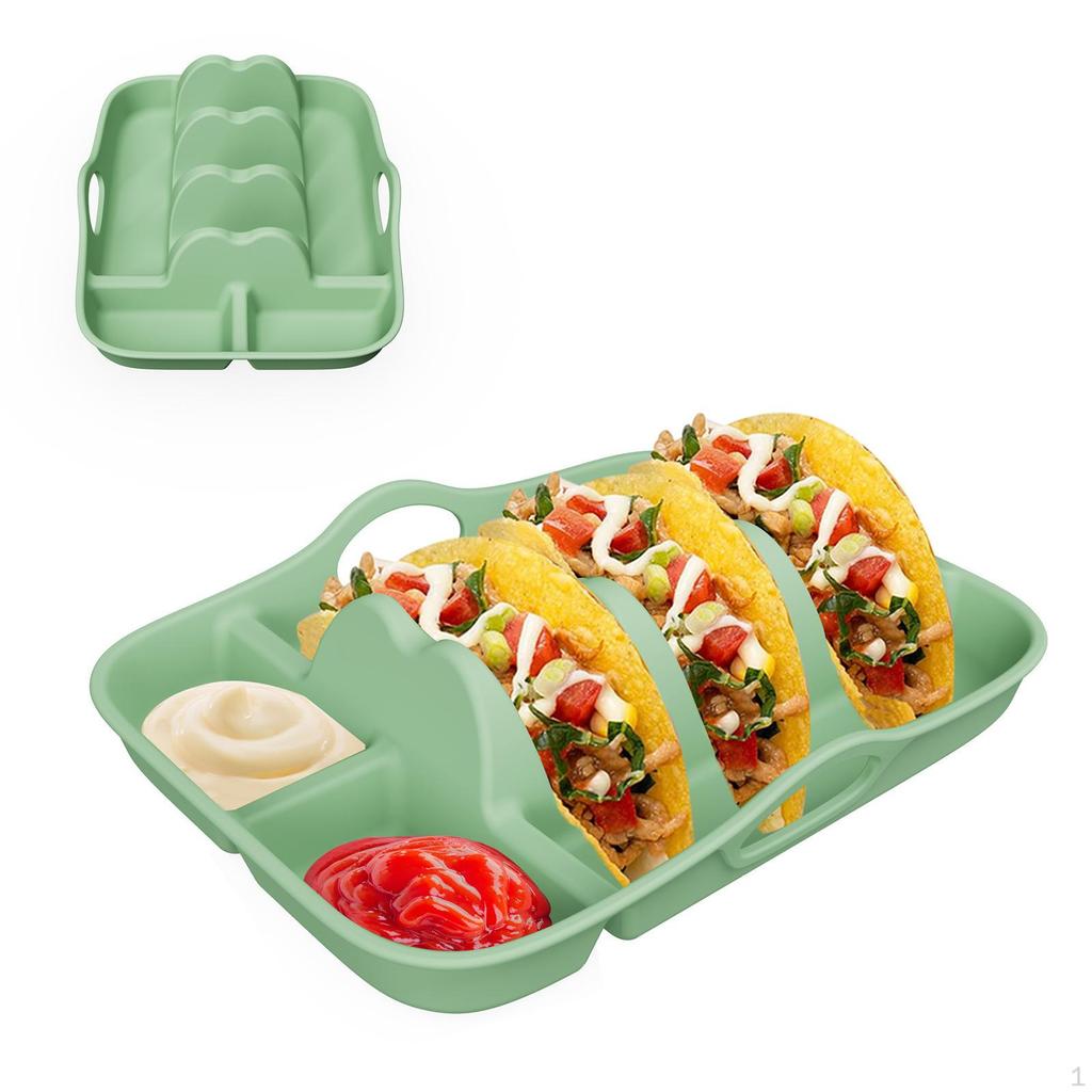 Silicone Taco Holder Platter Fit Dishwasher with Dividers Handles Tray Rack Dish for