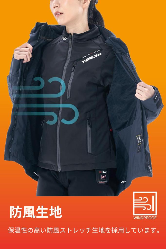 TAICHI RS Motorcycle Heated Inner and Warm for Autumn and with 3 Temperature RSU637 Size 4XL e-HEAT Jacket, Windproof, Cold-Proof, Winter, Settings,