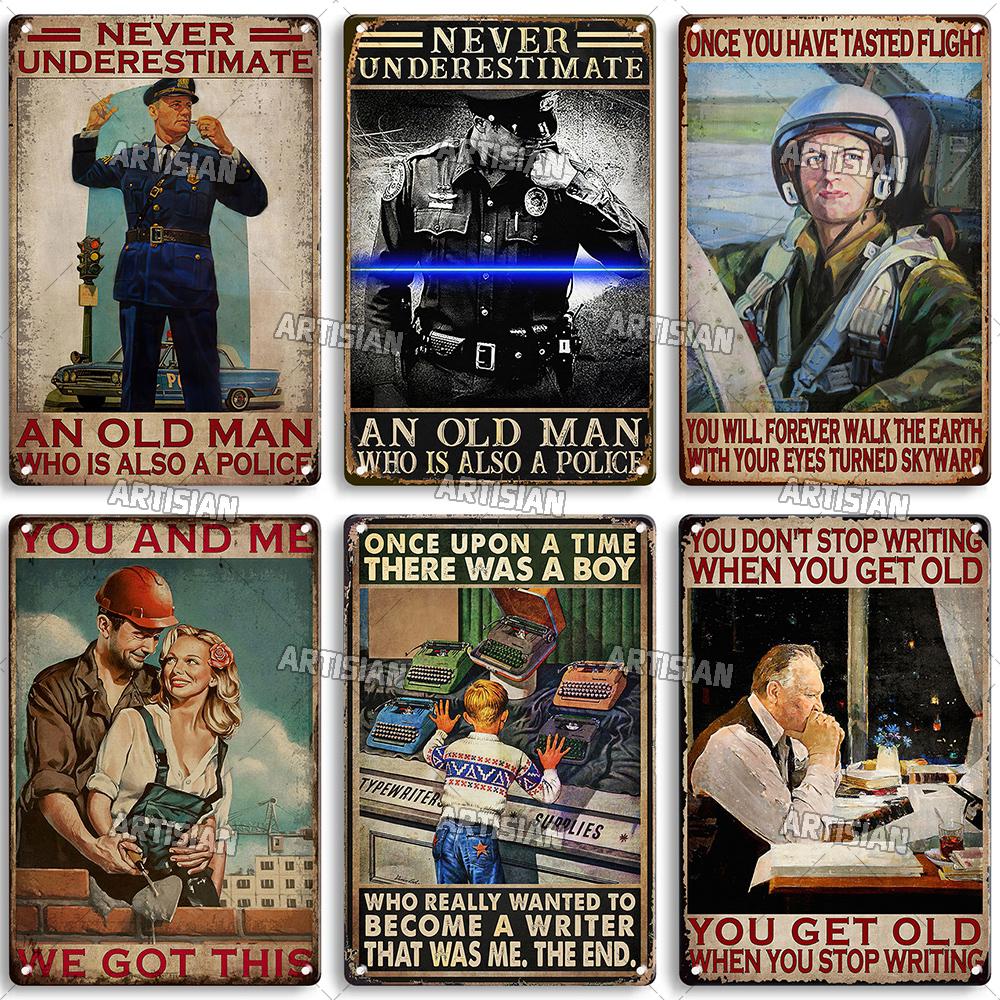 Artisian Job Metal Sign Work Tin Poster Police Accountant Scientist Writer Shoemaker Decorative Plate Wall Decor Garage Bar Pub