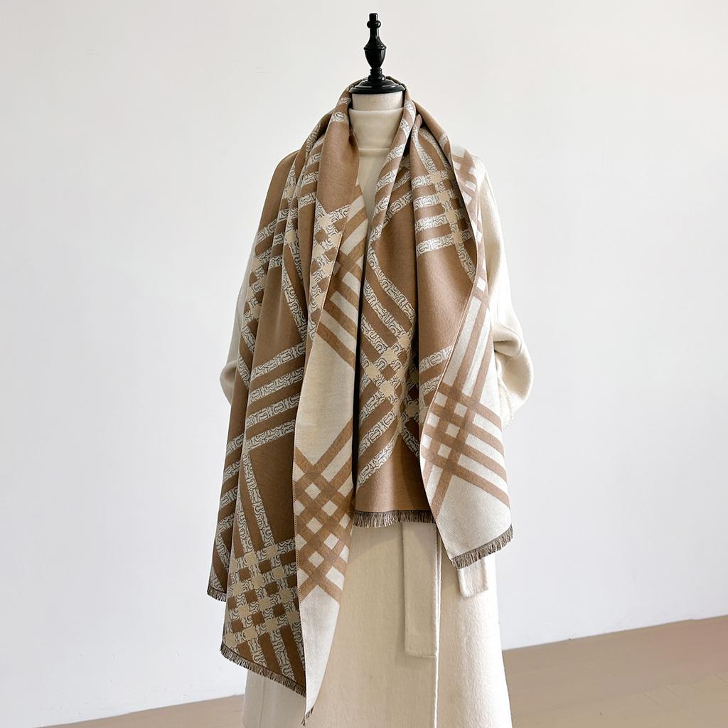 Новый бренд Элегантный двухсторонний шарф Мягкий Теплый Бахрома Пашмина Шаль Осень и Зима Уличный Защита от Холода Ветрозащитный Плед