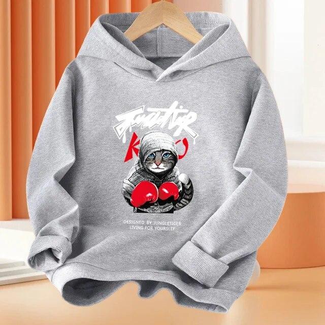 Детские толстовки с забавным милым котом и принтом животных, пальто с капюшоном, модная спортивная одежда на весну и осень для мальчиков и девочек