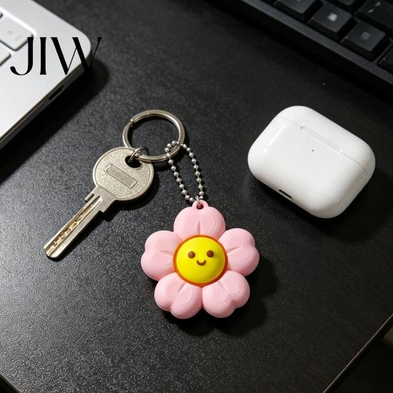School Bag Decor Smiling Flower Keychain Fidget Toy, Floral Clicker Sensory Toy for Stress Backpack Charm Relief, Hanging with Ball Chain Key