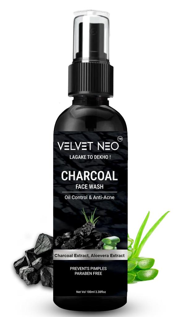 VELVET NEO Угольная пенка для умывания лица 100 мл - Глубоко очищающая пенка для умывания для мужчин и женщин | Контроль жирности и очищающее средство от акне | Освежающая пенка для умывания с эффектом детокс