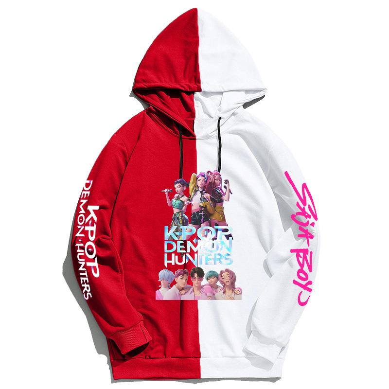 KPop Demon Hunters Peripheral Color Blocked Hoodie Casual Comfortable Autumn Winter Inside Outside Versatile Fashionable Hoodie