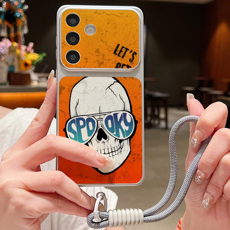 Кожаный чехол-шнурок с узором «Череп и скелет» для Samsung S26 S25 Ultra S24 S23 S22 Plus S21 FE A16 A17 A26 A36 A37 A54 A55 A56 A57 5G