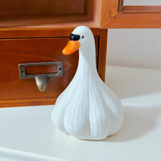 Смола в виде чесночной утки, мультяшная белая уточка, скульптура животного, украшение для домашнего офиса, книжной полки, рабочего стола, орнамент