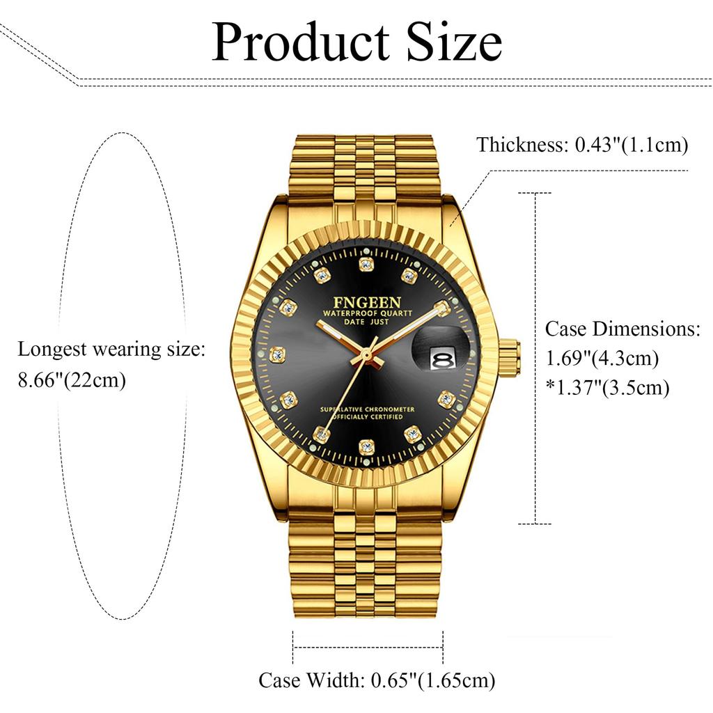 Ремешок из нержавеющей стали с календарем, золото, 3ATM, водонепроницаемый, стильный, аналоговый дисплей, японские кварцевые часы, золото, для отдыха, бизнеса, модные аксессуары, день рождения