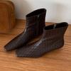 2025 Autumn/Winter Women's Fashion: Korean Square Toe Woven Ankle Boots with Loose Sleeves and Low Wedge Heel