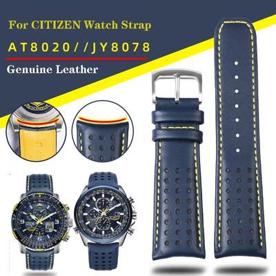 Для мужских радиоволновых часов CITIZEN Blue Angel AT8020-54L/8020-03L/JY8078 изогнутый конец браслет из натуральной кожи ремешок 22 мм 23 мм