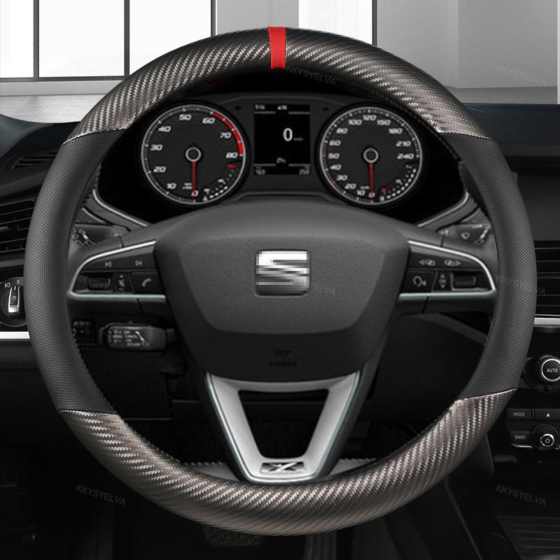 EJJG2 Carbon Fiber Car Steering Wheel Cover For Seat Leon 5F Mk3 2013-2021 Ibiza 6J Tarraco Arona Ateca Alhambra Auto Accessories