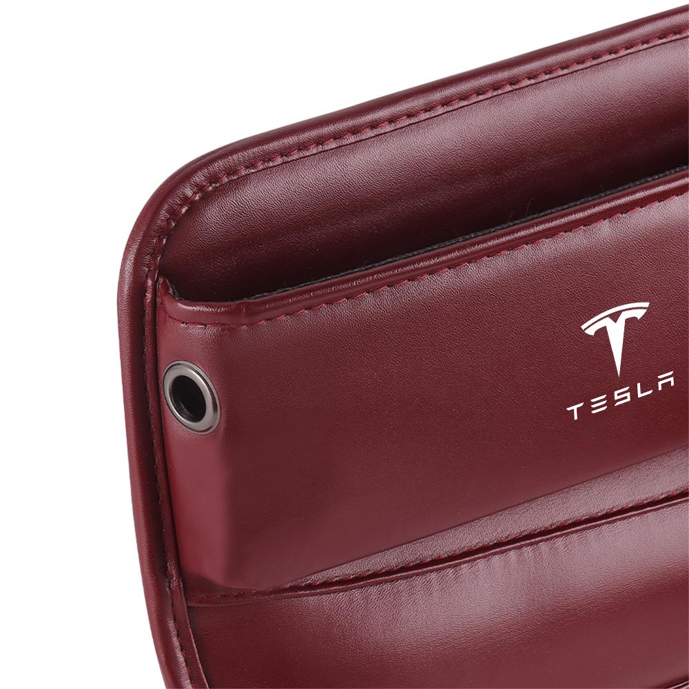 ELSUM1 1pc PU Leather Car Seat Gap Bag Console Crevice Filler Side Storage Box Valver Cap For Tesla Model 3 Y S Roadster Coil WYE
