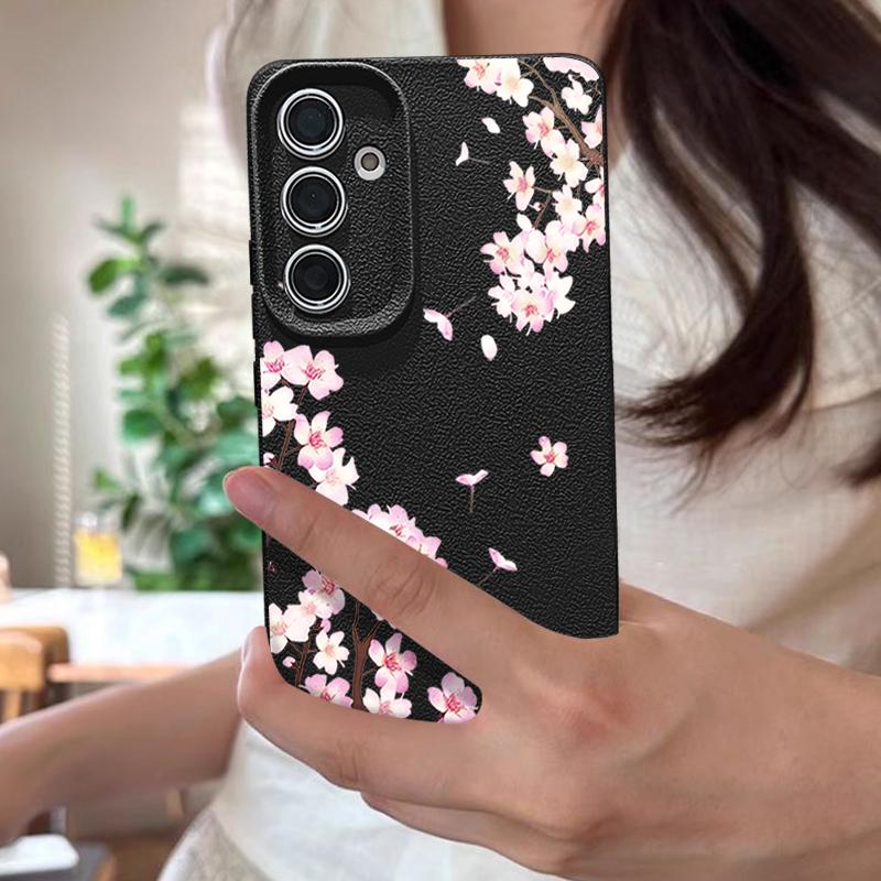 Розовые Цветы Персика Цветочный Чехол Для Samsung S26 S25 S24 Ultra S23 S22 S21 FE A15 A16 A17 A26 A35 A36 A37 A54 A55 A56 A57 5G Чехол с Текстурой Кожи