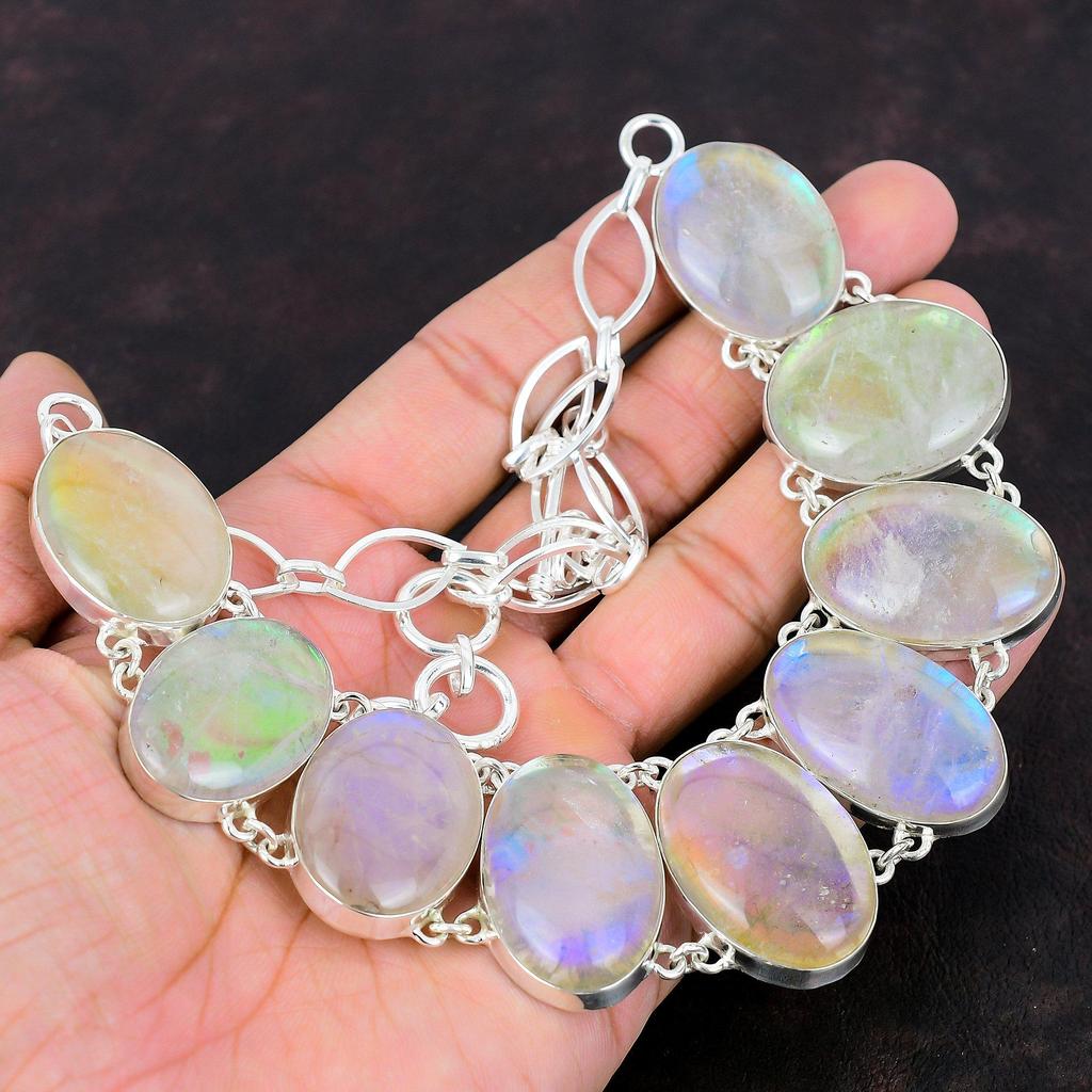 Rainbow Mystic Opal Necklace 925 Sterling Silver Necklace Adjustable Chain Necklace Fabulous Gemstone Jewelry Wedding Gift Handmade Necklace