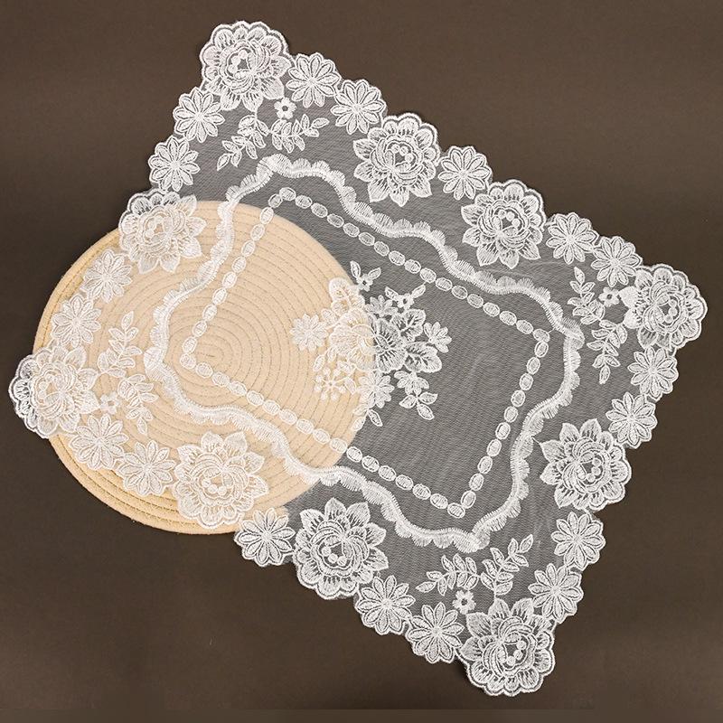 Embroidered Mesh Fabric Lace Placemats - Decorative Mats for Bedside Cabinets, Coffee Tables, or Photo Props.