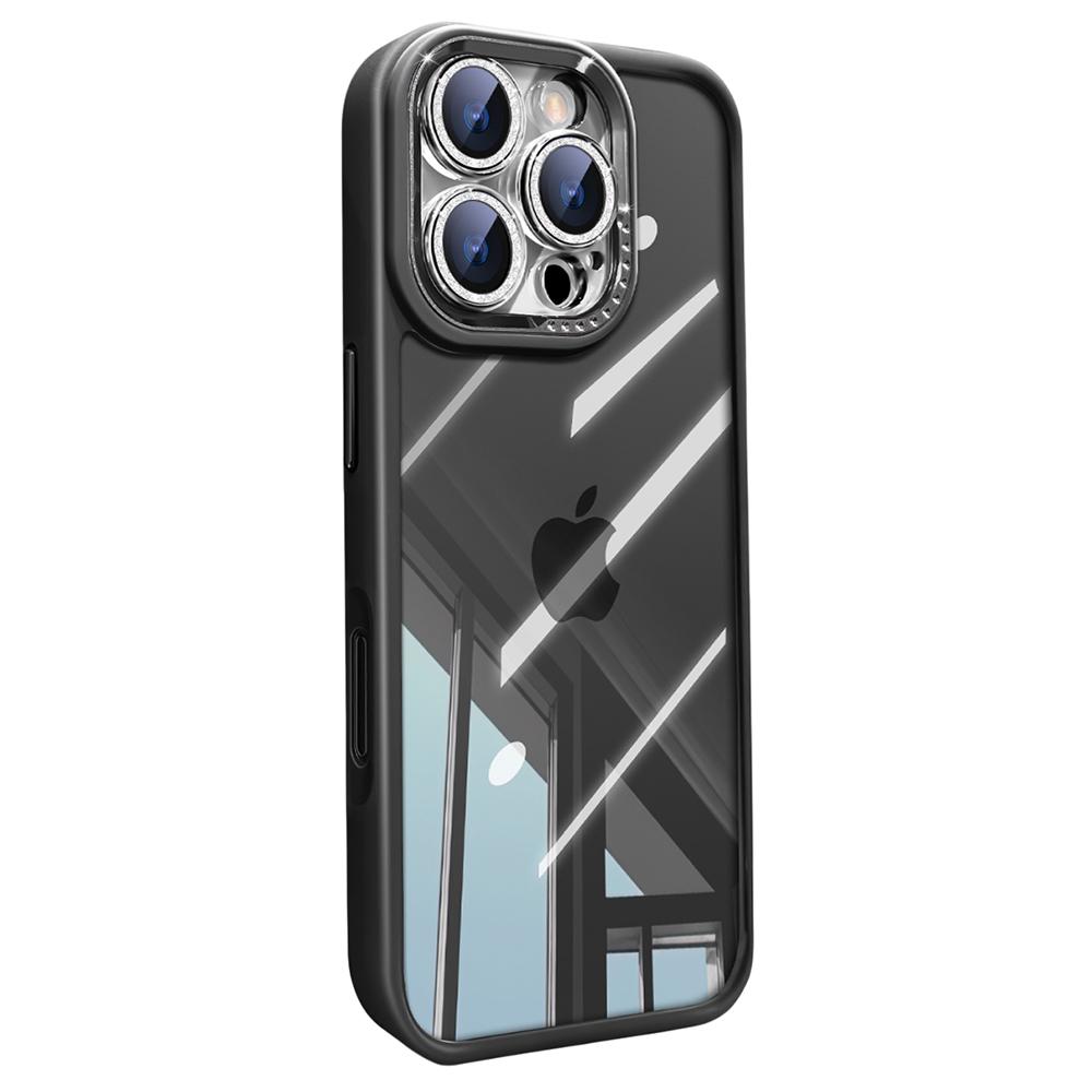 Чехол для iPhone 16 Pro Max PC+TPU Прозрачная накладка для телефона с блестящей пленкой для объектива камеры