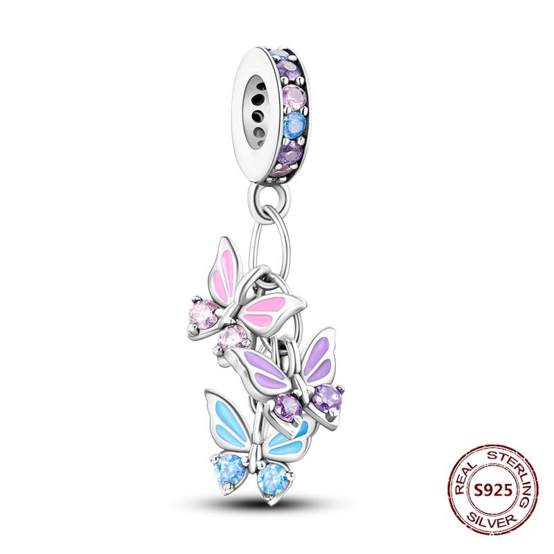 Dragonfly Charm 925 Silver Original Bee Safety Chain Sparkle Zircon Clip Charms Fit Bracelet DIY Jewelry For Women Wedding Gift