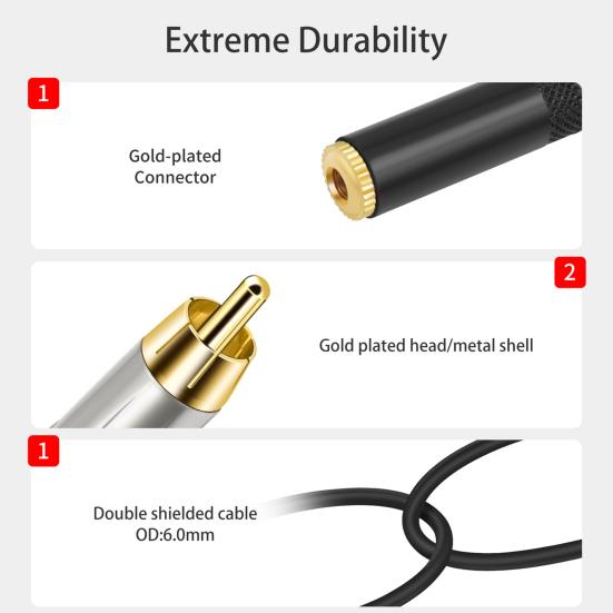 Аудиоадаптер RCA-кабель с четкой идентификацией каналов, универсальный 3,5-контактный Aux-кабель RCA, двойной экранированный Y-разветвитель RCA, Aux-кабель