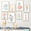 Cute Cartoon Animal Posters Rabbit Elephant Monkey Crocodile Cake Flower Wall Art Canvas Painting Wall Pictures Kids Room Decor