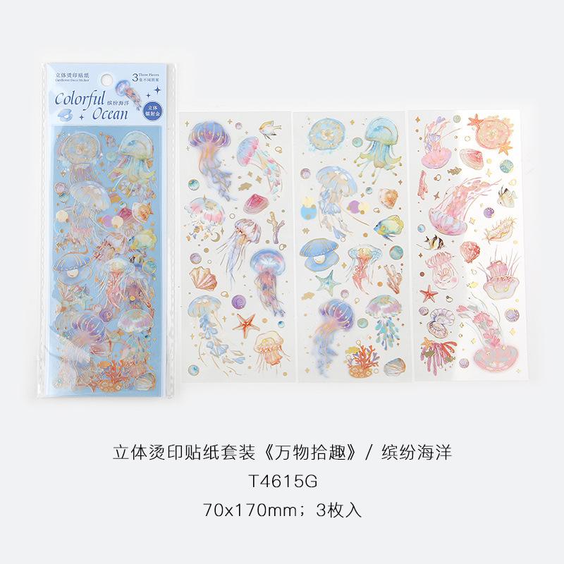 3pcs Kawaii Feather Dragonfly Bird Jellyfish Decorative Stickers Pack Scrapbooking Material Label Diary Phone Journal Planner