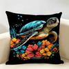 Turtle Hawaiian Sea Turtle Cushion Cover Durable Hypoallergenic Organic Linen Short Pillow Cover Washable
