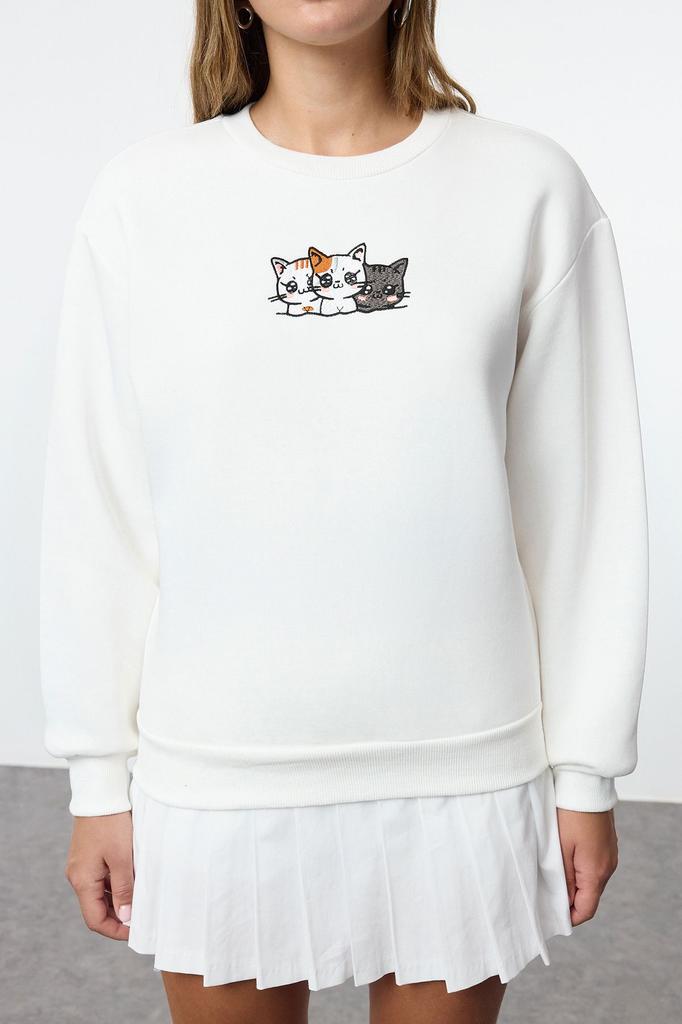 Women's Fashionable Stylish Sweatshirt Ecru Regular Normal Fit Thick Knitted Sweatshirt with Polar Inside