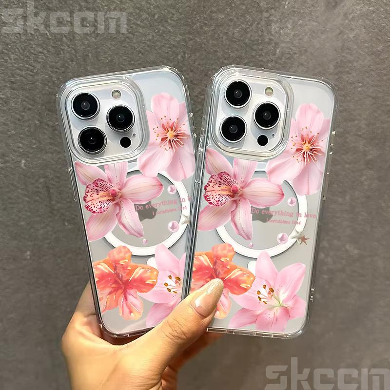 Flower Hibiscus Floral Case For Samsung Galaxy S25 Ultra S24 FE S23 S22 S21 S20 Plus A55 Magsafe Magnetic Wireless Charge Cover