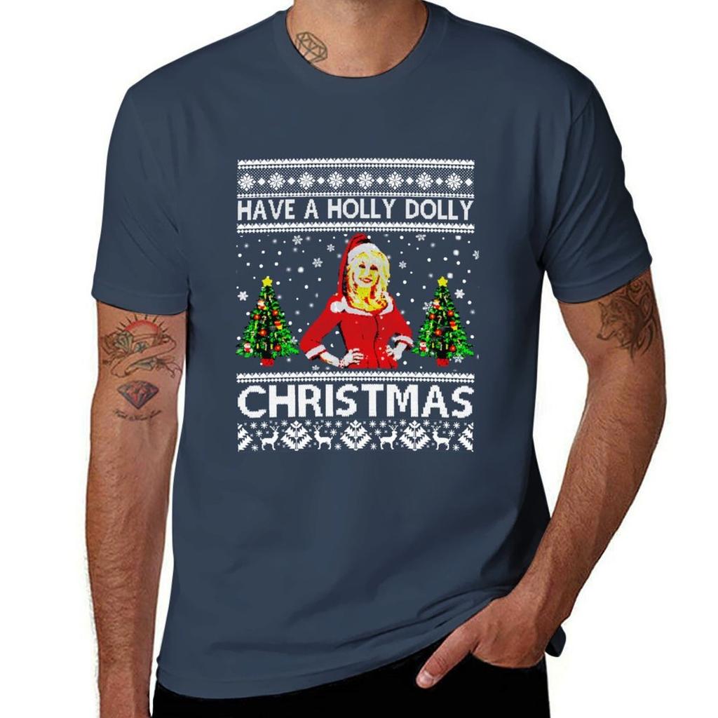 Retro Have A Holly Dolly Christmas Parton's Music T-Shirt T Shirts for Man Pack Cotton Anime T Shirts Oversize T-Shirt
