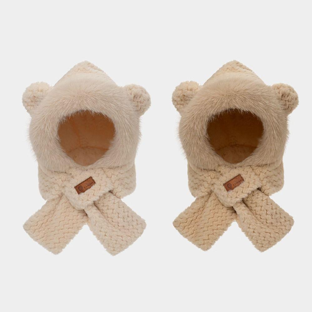 Plush Beanie Hat Scarf Thickening Neck Warmer Winter Ear Protection Cap for Women