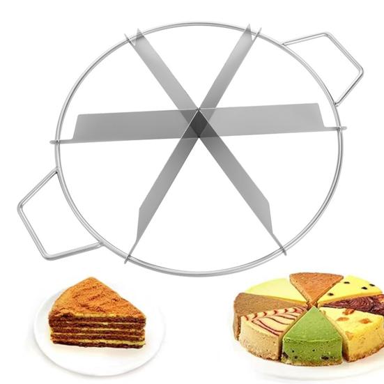 Pancake Cutter Stainless Steel Pie Slicer Rust Proof Cake Divider with Side Handle 6 Grids Pie Cutter Press for Baking