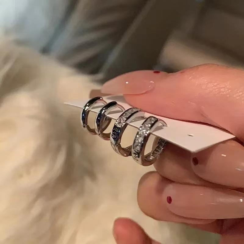 4Pcs/set Crystal Small Hoop Earrings For Women Silver Color Y2K Cool Daily Wear Jewelry Girl's Gift