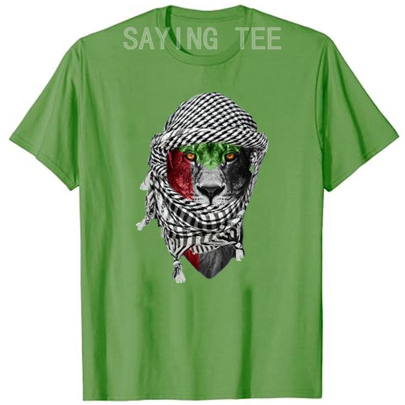 Palestinian Lion T-Shirt Humor Funny Palestine Flag Print Graphic Tee Tops Short Sleeve Blouses Novelty Gift Peace Lover Clothes