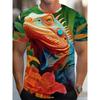 Men's Tropical Lizard Flower 3D Printed T-shirt Summer Vitality Round Neck Short Sleeve Breathable Casual Top