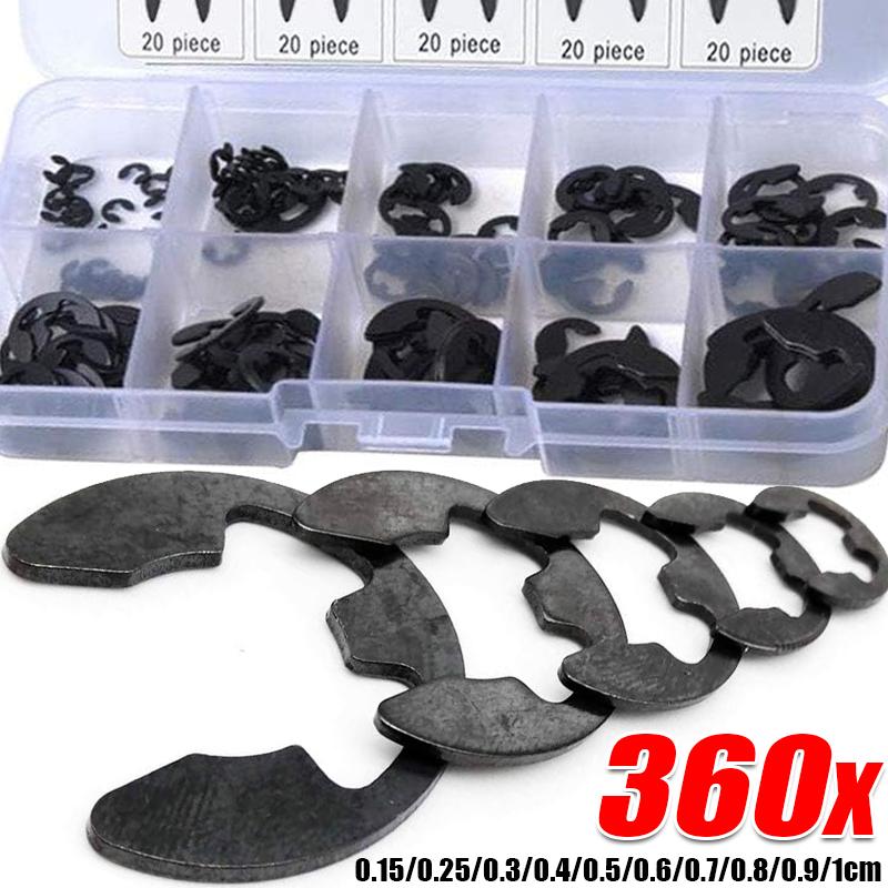 Stainless Steel E-Clips External Retaining Ring Assortment Set Opening Snap Rings Circlip Washers Shaft Fastener Fixing Parts