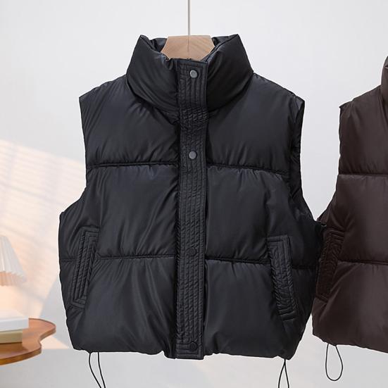 Зимний женский жилет, пальто, утолщенный, с застежкой на пуговицы, воротник-стойка, низ на шнурке, без рукавов