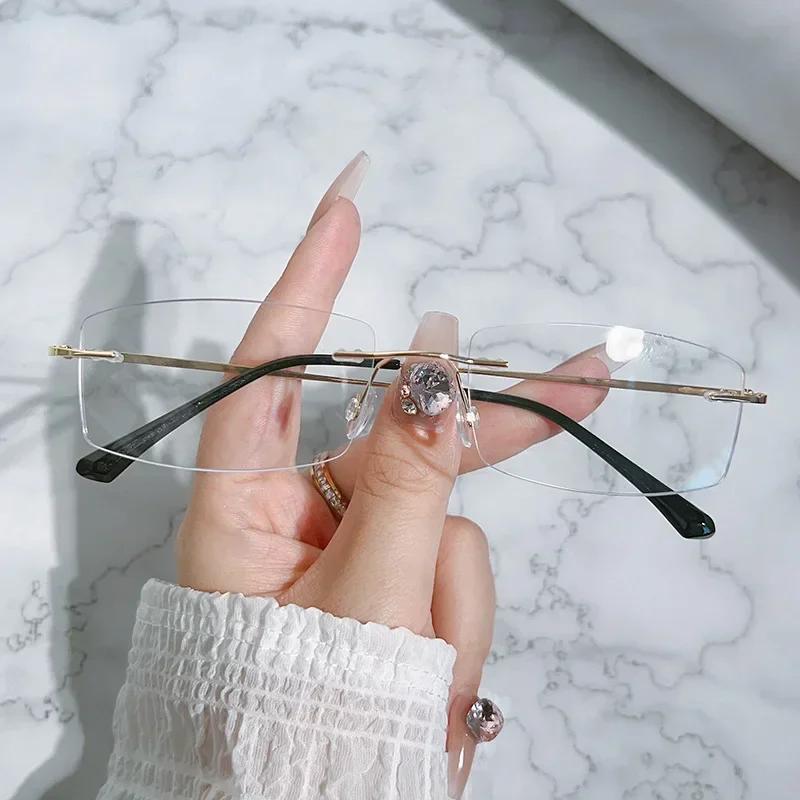 Ladies Sqaure Frameless Myopia Glasses With Diopter Ultralight Anti Blue Lamp Near Sight Eyeglasses Prescription 0 -1.0 To -4.0