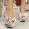 Music Transparent Super High Heel Thin Heel Summer Women Waterproof Table Rhinestone Sexy Fairy Slippers