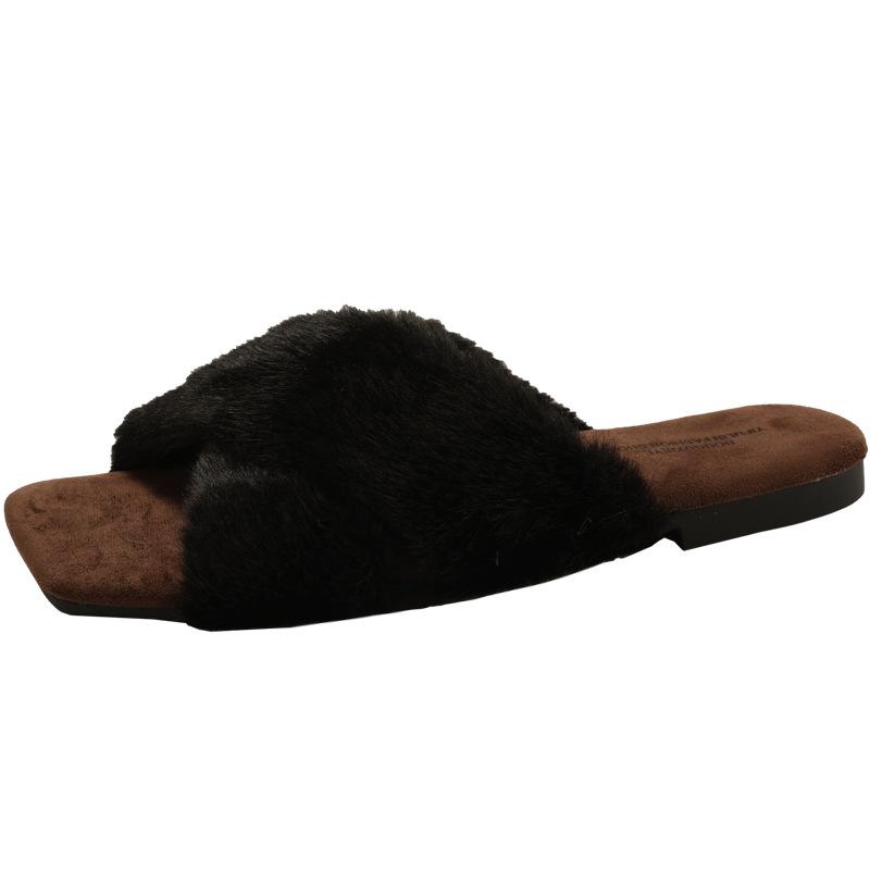 Мода Мода Хлопок Уютное Меховое Платье Женские Плоские Тапочки 2025 Зима Повседневные Дизайнерские Новые Тапочки Для Улицы Удобные Женские Тапочки