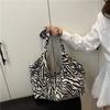 Retro Black and White Zebra Pattern Large Capacity Tote Bag Women's Lazy Wind Wrinkled Casual Handbag Contrasting Color Shoulder Bag
