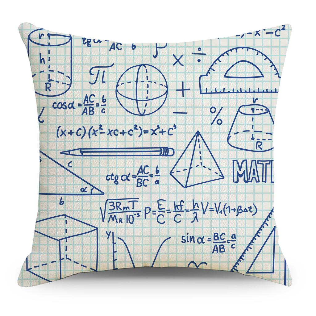 Mathematics, Physics and Chemistry Equations Pillow Cover Personalized Geometric Formula Graffiti Students' Bedside Linen Sleeping Pillow Cover
