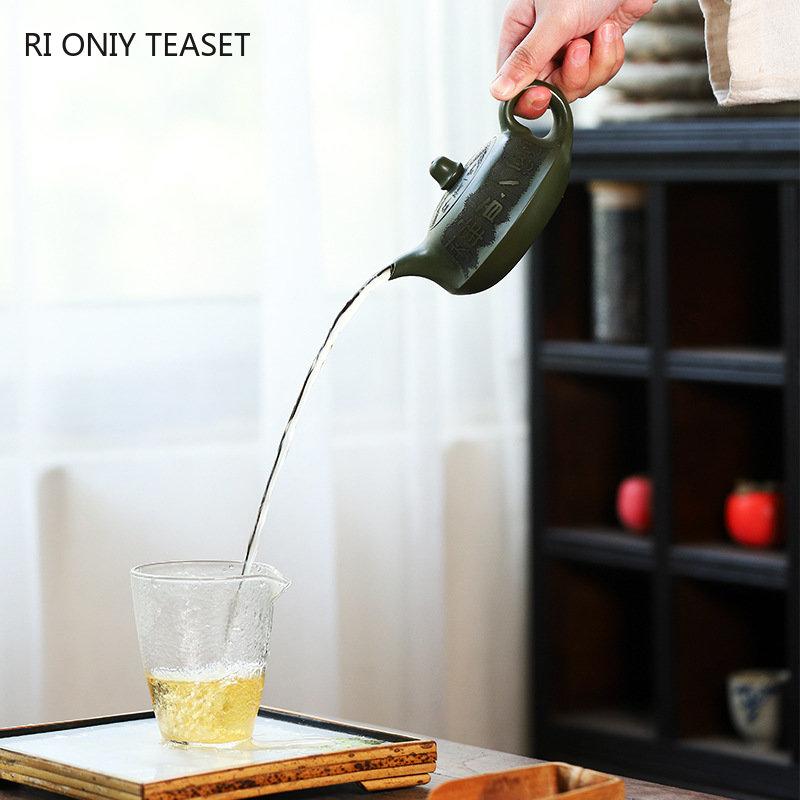 240 мл подлинные китайские чайники из фиолетовой глины Исин, известные художники, ручной работы, чайник из сырой руды, зеленый глиняный чайник, чайный набор «Цзыша»