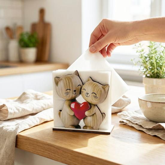 Wooden Cartoon Napkin Holder, Open Design Cute Animal Shapes, Non-Slip Base Durable Countertop Organizer for Kitchen Dining Table